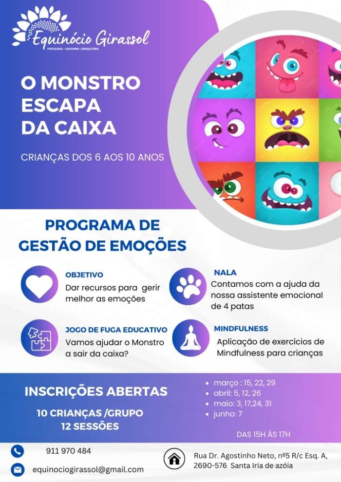o monstro escapa da caixa equinocio girassol evento psicologia crianças